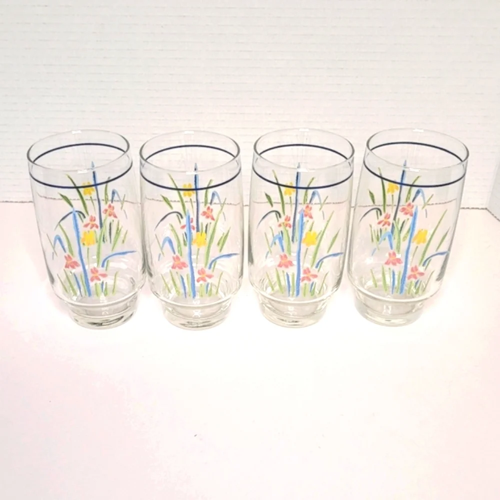 Sango Pastels Floral Drinking Glass Short Tumblers 5 1/8
